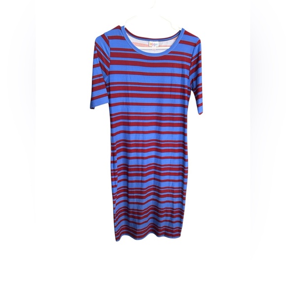 LuLaRoe Dresses & Skirts - LuLaRoe Blue and Burgundy Striped Knit dress